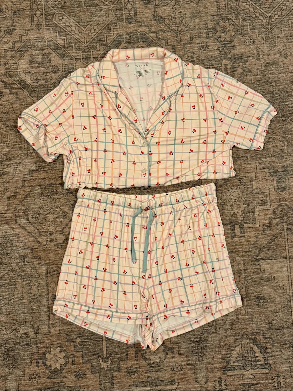 In My Jammers Cherry Grid Button Up Short PJ Set - Size Large